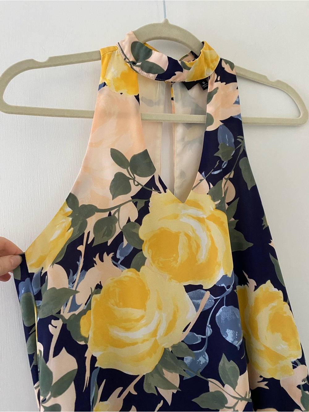Lulu's Navy Floral Halter Mini Dress with Yellow Roses - Picture 2 of 7